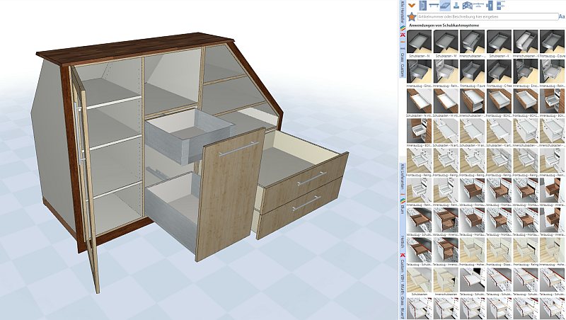 Die CAD-Software ermöglicht die einfache Konstruktion von Möbeln per Drag-and-drop (Bild: Tibek CNC-Technik).