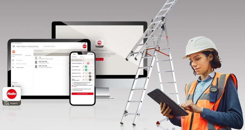 Eine App für mobile Geräte und PC erleichtert die Prüfung von Leitern und Steigschutzsystemen (Bild: Hailo).