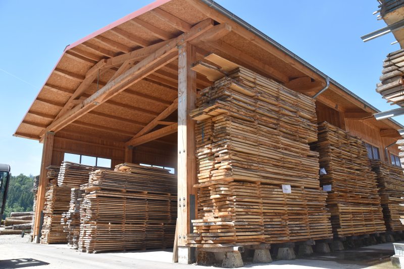 Auf dem Firmengelände in Wildpoldsried ist viel Platz vorhanden, um das Allgäuer Rohholz zu lagern (Bild: Allgäuer Wert- und Edelholz).