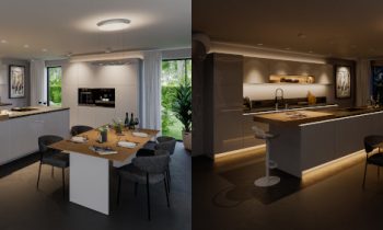 Wandelbare Küche – mit Licht wird die jeweilige Nutzung unterstützt und inszeniert (Bilder: Häfele).