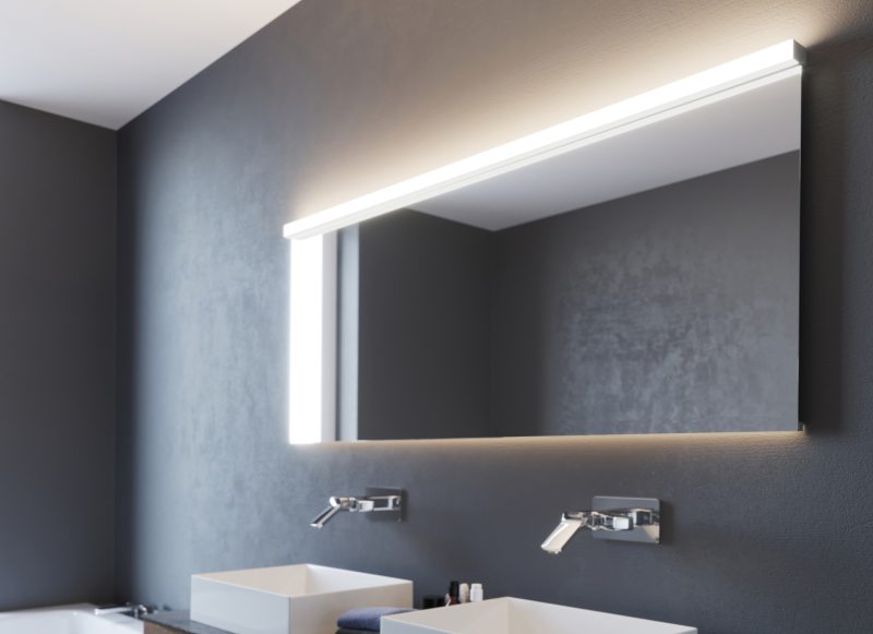 Auch im Bad kommen die modernen LED-Linearleuchten zum Einsatz (Bild: Loosli CH).