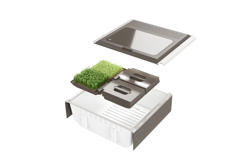 Mit dem innovativen Einbausystem werden Microgreens in der Schublade kultiviert (Bild: Hailo).