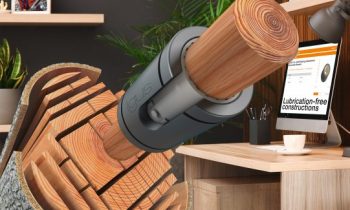 Eine Designstudie zeigt, dass schmierfreie Kunststoffgleitlager sich als Gegenlaufpartner für Holzwellen eignen (Bild: igus).