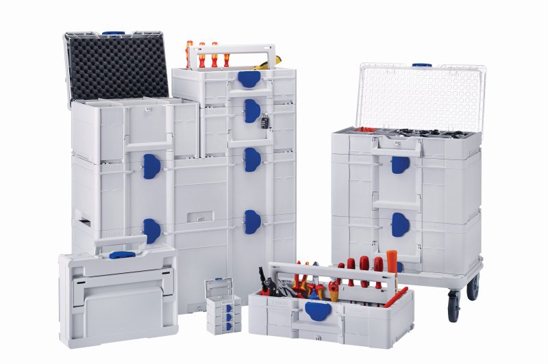 Das einheitliche Verpackungs- und Transportsystem sorgt für Ordnung in Werkstatt, Fahrzeug und Baustelle (Bild: Tanos).