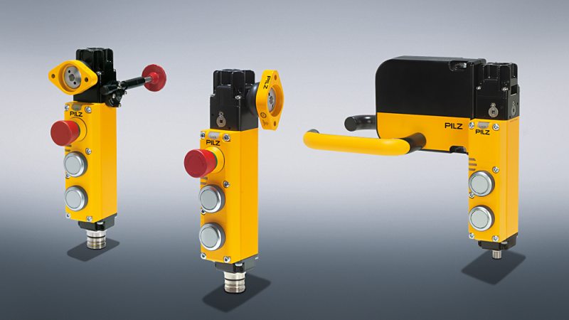Das sichere Schutztürsystem kombiniert eine klassische Sicherheitszuhaltung mit einem Bedienelement in einer kompakten Lösung (Bild: Pilz).