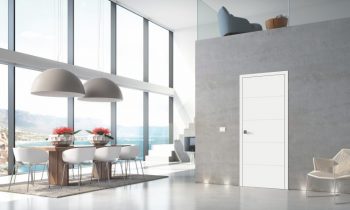 Flächenbündige Türelemente tragen zu einer geradlinigen Raumgestaltung bei (Bild: Jeld-Wen).