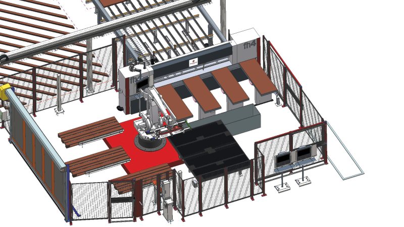 Die Automation handhabt die zugeschnittenen Streifen und Formate, dreht sie für weitere Bearbeitungen und entnimmt sie wieder (Bild: IMA Schelling).