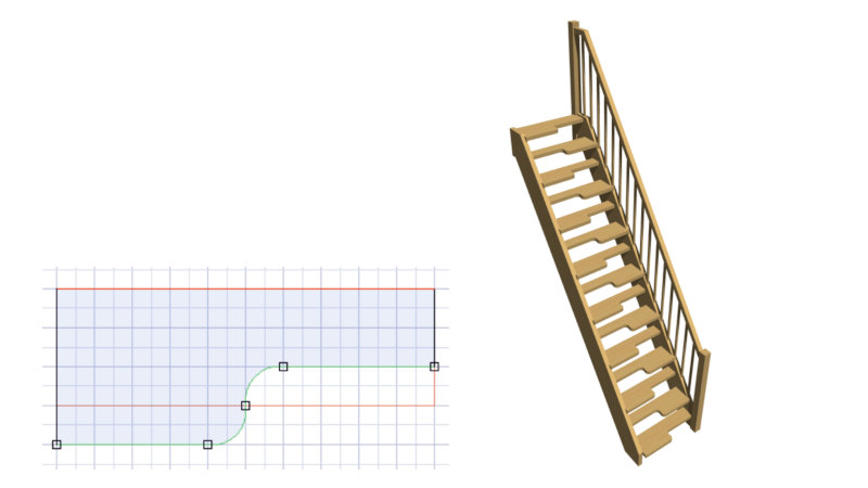Die Raumspartreppe nutzt zwei Stufenformen jeweils abwechselnd über die gesamte Treppe (Bild: Kessel EDV-Systeme).