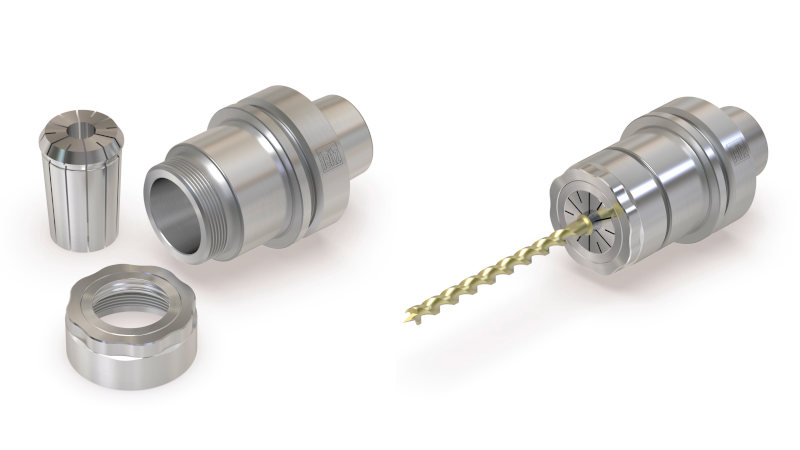 Das Niro-Spannzangenfutter sorgt für sehr hohe Haltekräfte und durch den Einsatz verschiedener Spannzangen können Schaftwerkzeuge im Bereich von 6 bis 25 mm gespannt werden (Bilder: Leitz).