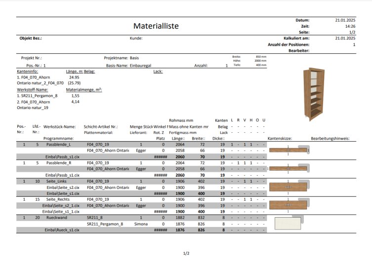 Zuschnitt- und Materiallisten werden automatisch erstellt (Bilder: Tibek).