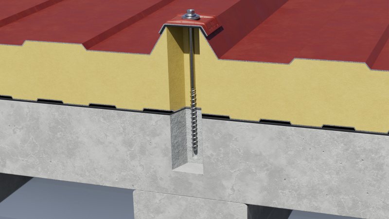 Ohne Einlegeschiene können dank der ETA-zertifizierten Betonschraube Sandwichelemente direkt in Beton befestigt werden (Bild: EJOT).