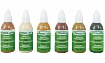 Die sechs gängigen Holzfarbtöne erlauben eine genaue Abstimmung bei Holzreparaturen (Bild: Repair Care).