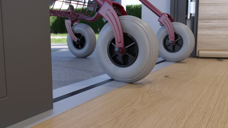 Das Nullschwellen-Set schützt ältere und gehbehinderte Personen durch seine minimale Schwellenhöhe vor Stürzen und bietet gleichzeitig ein modernes, ansprechendes Design (Bild: athmer).