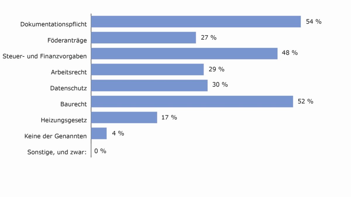 Bürokratische Anforderungen, die von Handwerkern als besonders hinderlich gesehen werden (Mehrfachauswahl möglich; Bild: Appinio GmbH).