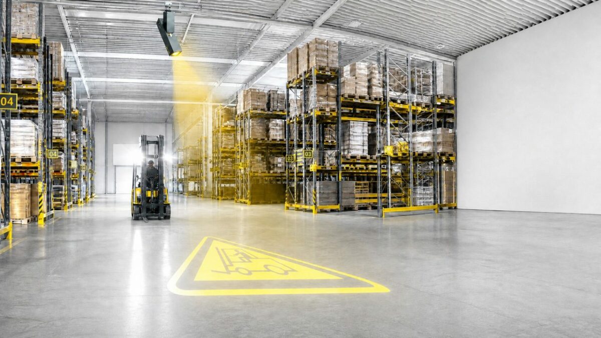 Warnsymbole werden auf Böden, Wände oder andere Flächen projiziert und ergänzen so bestehende Sicherheitskennzeichnungen (Bild: Orgatex).