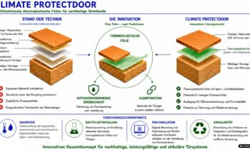 Übersicht über die Kerninhalte des Projekts »climate protectdoor« (Bild: IHD/KI-generiert).